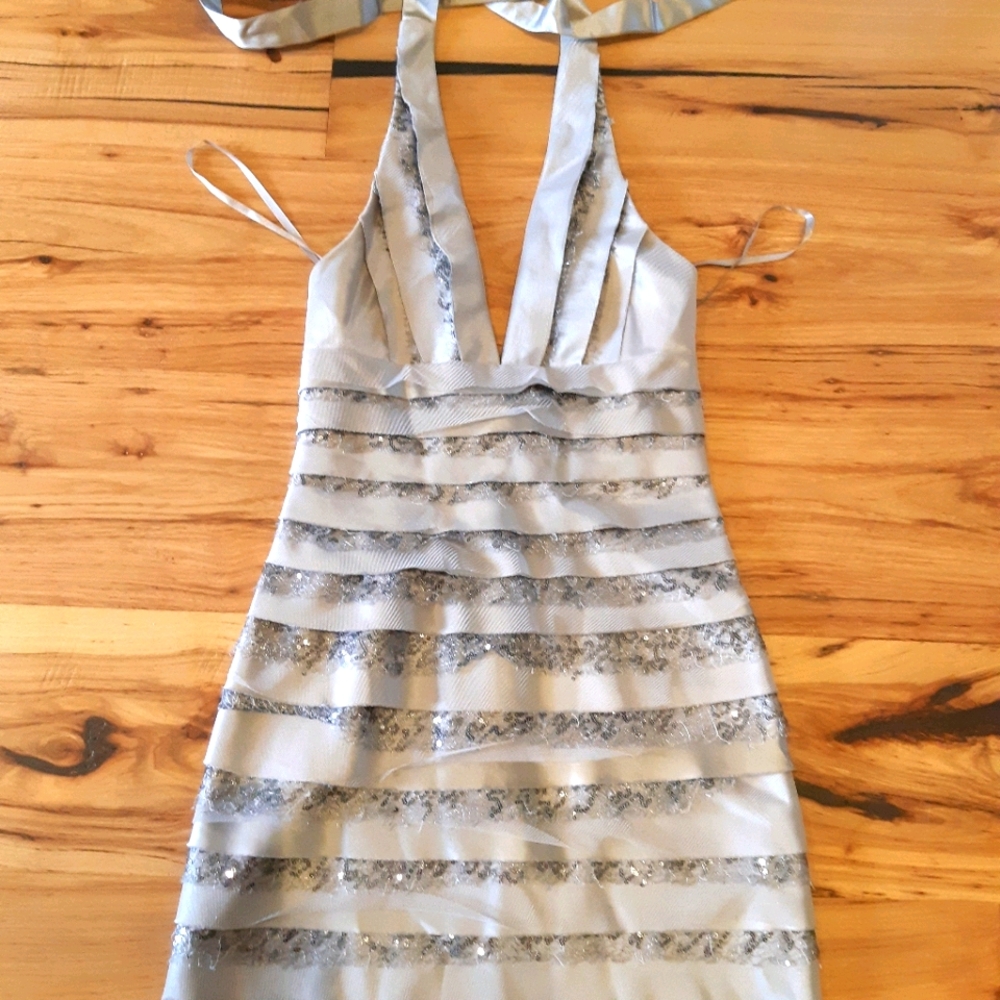 BCBG Pretty silver party dress